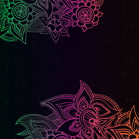 Abstract floral background. Handcrafted decorative folk line art Boho Chic style. Design invitation.のイラスト素材