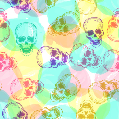 ?ute colorful seamless vector pattern background illustration with skulls and watercolor dots. Pastel colors. Fashion boho chic hipster style. Original teenage designのイラスト素材