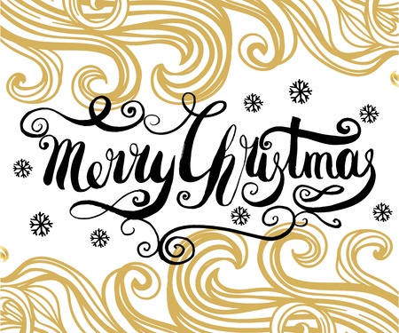 Merry Christmas handcrafted lettering on the line art backgroundのイラスト素材