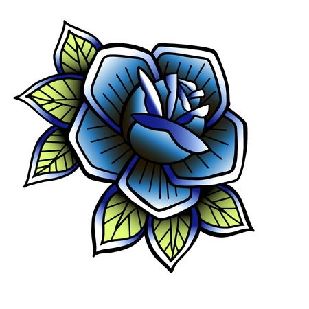 Old tattooing school colored icon with roses symbol isolated vector line art illustration. Oldschool tattoo sticker.のイラスト素材