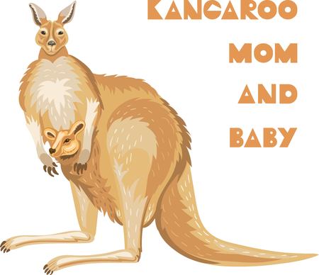 illustration of a cute kangaroo mom with a small babyのイラスト素材