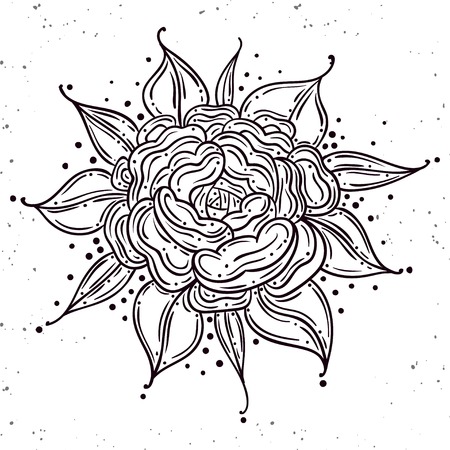 Tattoo Rose flower.Tattoo, mystic symbol. Boho print, poster, t-shirt. textiles. Vector illustration art. Vintage engraving. Vintage style. Traditional art tattoos. Blackwork. Isolated vectorのイラスト素材