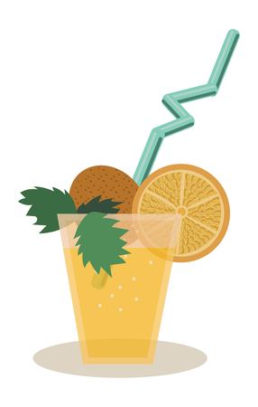 Tropical cocktail in glass. Fresh orange juice. Flat vector illustrationのイラスト素材