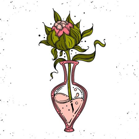 dog rose flower and leaves drawing illustration. for pattern, logo, template, banner, posters, invitation and greeting card design.Line art vintage flovers. peony bud in a vase. Vintage vectorのイラスト素材