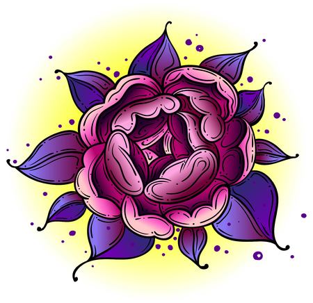 Tattoo Rose Pion flower.Tattoo, mystic symbol. Boho print.Vector illustration art. Vintage engraving. Vintage style. Traditional art tattoos. Blackwork. Isolated vectorのイラスト素材