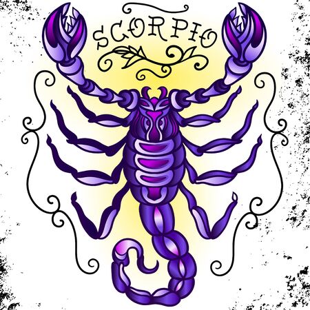 Beautiful line art filigree zodiac symbol. Black sign on vintage background. Vector clipart. Elegant jewelry tattoo. Scorpioのイラスト素材