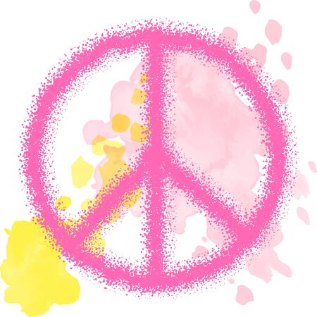 Peace Hippie Symbol over colorful background. Freedom, spirituality, occultism, textiles art. Vector illustration for t-shirt print over Abstract vector watercolor,chalk, pastels texture background.のイラスト素材