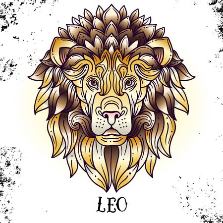 Beautiful line art filigree zodiac symbol on vintage background.Elegant jewelry tattoo.Engraved horoscope symbol.For printing Removable Temporary Tattoo Sticker Body Art Multicolor.Leoのイラスト素材