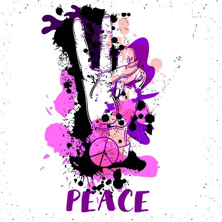 hand human with peace and love gesture - Vectorのイラスト素材