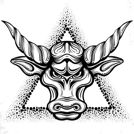 Head bull drawing line art design inspirationのイラスト素材