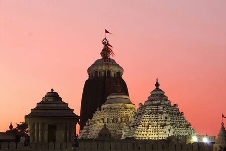 Famous Lord jagannath temple puri at night with colorful sky background unique wallpaper