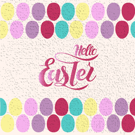 Vector illustration of Hello Easter  with the inscription for packing product to store, gift, message. shopping packaging. Inscription , invitation , banner template. Calligraphy background. のイラスト素材