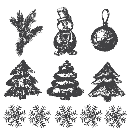 Vector hand-painted ink illustration with brush strokes. New Year, Christmas trees. Abstract background.のイラスト素材