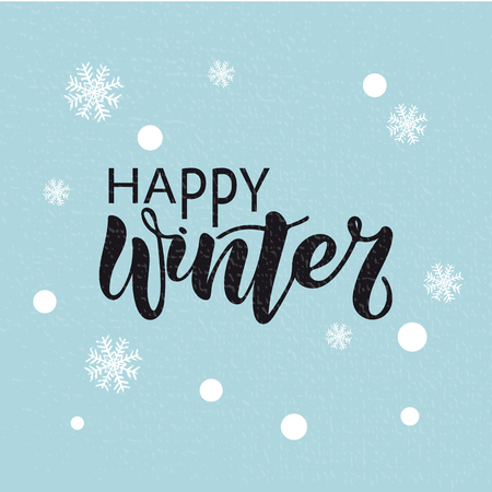 Vector illustration of Happy Winter with the inscription for packing product to store, gift, message. shopping packaging. Inscription , invitation , banner template. Calligraphy background.のイラスト素材