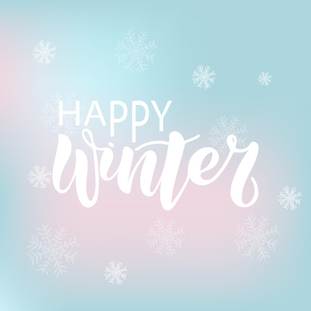 Vector illustration of Happy Winter with the inscription for packing product to store, gift, message. shopping packaging. Inscription , invitation , banner template. Calligraphy background.のイラスト素材