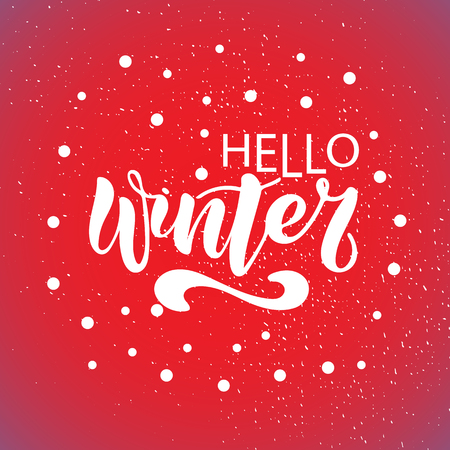 Vector illustration of Hello Winter with the inscription for packing product to store, gift, message. shopping packaging. Inscription , invitation , banner template. Calligraphy background.のイラスト素材