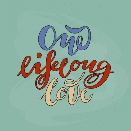 Vector illustration of One lifelong love with the inscription for packing product to store , gift ,message. shopping packaging. Inscription , invitation , banner template. Calligraphy background.のイラスト素材