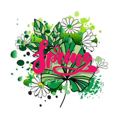 Spring background with green leaves . Vector illustration. Fresh template design for posters, flyers, brochures or vouchers.のイラスト素材