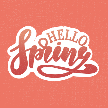 Hello Spring vector illustration . Hand lettering for inspirational poster, card etc. Motivational quote typography designのイラスト素材
