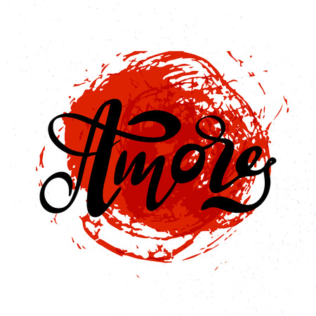 Vector illustration of Amore with the inscription for packing product to store, gift, message. shopping packaging. Inscription , invitation , banner template. Calligraphy background.のイラスト素材
