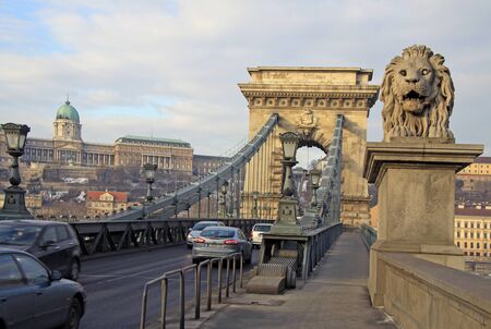 View from Szechenyi Chain Bridge on Buda Castleのeditorial素材