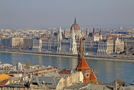 View on the Hungarian Parliament Building, Budapest, Hungaryの写真素材