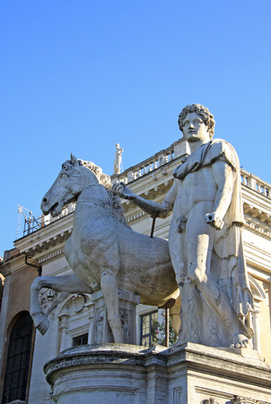 Statue of Castor at the Cordonata stairs on Capitoline Hill, Rome Italyの写真素材