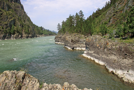 SIBERIA, RUSSIA - JUNE 11, 2012: Mountain river Katun, Altai mountains, Russiaのeditorial素材