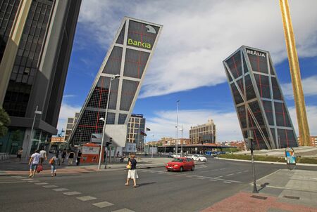 MADRID, SPAIN - AUGUST 25, 2012: The Gate of Europe Puerta de Europa towers also known as KIO Towers on Paseo de la Castellana in Madridのeditorial素材