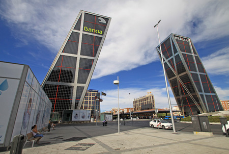 MADRID, SPAIN - AUGUST 25, 2012: The Gate of Europe Puerta de Europa towers also known as KIO Towers on Paseo de la Castellana in Madridのeditorial素材