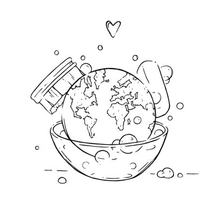 My mother Earth. Vector illustration on the topic of the ecology of isolation on a white background. Clean planet.のイラスト素材