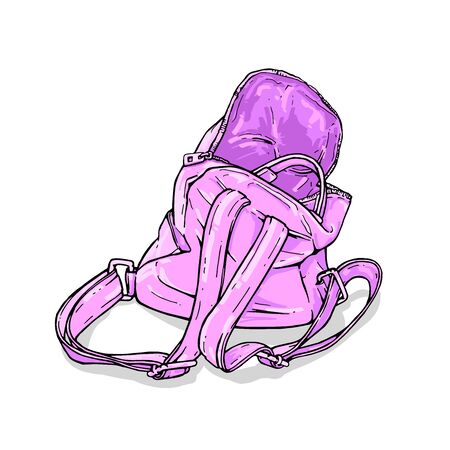 Vector drawn pink backpack isolated on white backgroundのイラスト素材