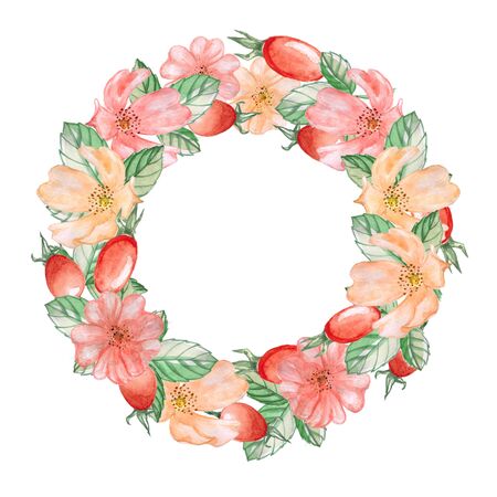 A wreath of rose hips. Watercolor illustration.の写真素材
