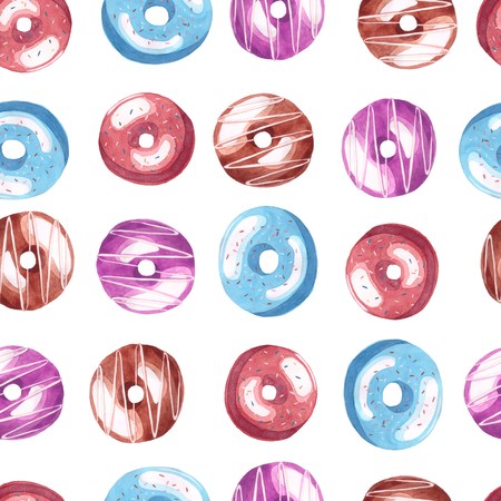 donuts 2. Seamless pattern. Watercolor painting. Background. Hand-drawingの写真素材