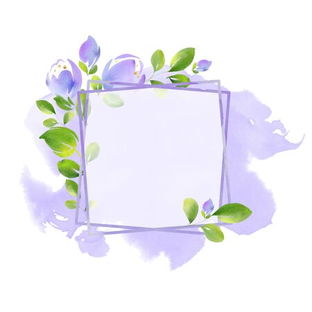Elegant flower frame for your design. Watercolor illustration. Hand drawing. Ideal for postcards, invitations, and business cards.の写真素材