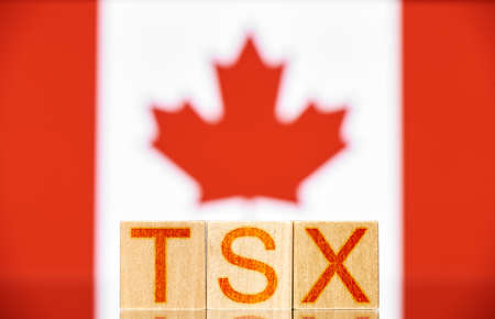 tsx. wooden blocks with tsx lettering on canada flag backgroundの写真素材