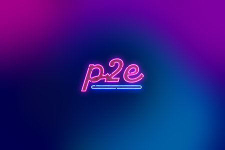 play to earn - p2e, neon inscription in smoke. mobile games concept.の写真素材