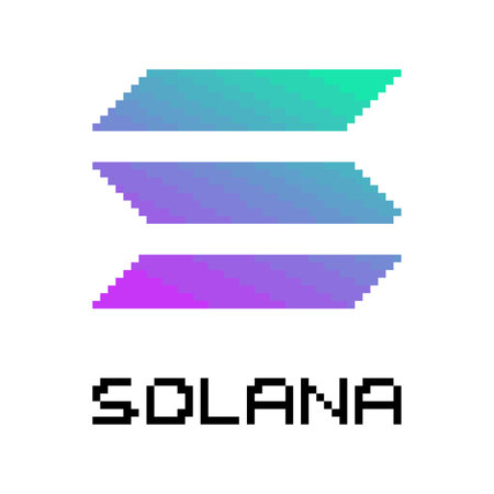 solana - sol, symbol drawn in pixel art style. 16 bit old school graphic style. cryptocurrency...