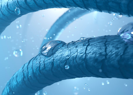 human hair under a microscope with liquid drops, structure and structure of hair, 3d renderingの写真素材