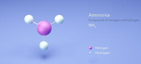 ammonia, compound nitrogen hydrogen, molecular structures, 3d model, Structural Chemical Formula and Atoms with Color Codingの写真素材