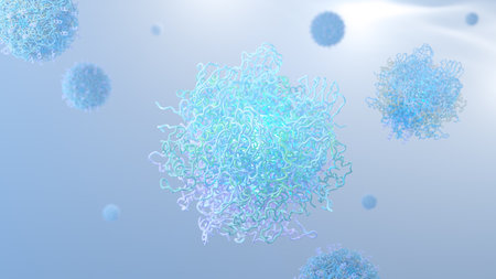 abstract molecular structures, virus cells, ribbon model, protein compounds. 3d rendering with copy...