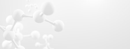 abstract molecular structures, ball and stick, protein compounds. 3d rendering, wide format with copy spaceの写真素材