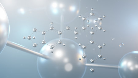 paroxetine molecular structure, 3d model molecule, selective serotonin-reuptake inhibitors, structural chemical formula view from a microscopeの写真素材