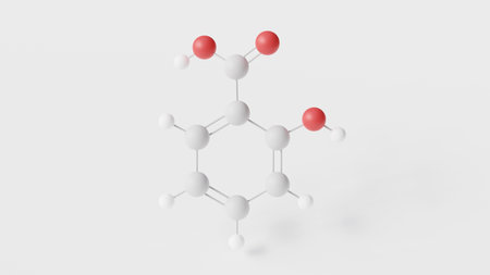 salicylic acid molecule 3d, molecular structure, ball and stick model, structural chemical formula plant hormoneの写真素材