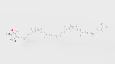 coenzyme q10 molecule 3d, molecular structure, ball and stick model, structural chemical formula ubiquinoneの写真素材