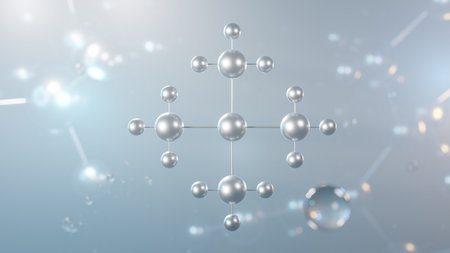 neopentane molecular structure, 3d model molecule, 2.2-dimethylpropane, structural chemical formula view from a microscopeの写真素材