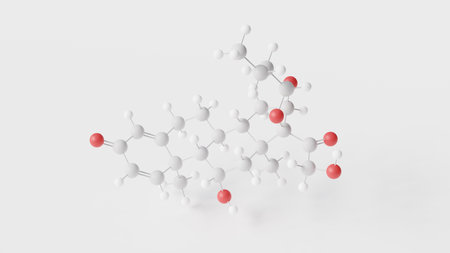 budesonide molecule 3d, molecular structure, ball and stick model, structural chemical formula adrenalsの写真素材