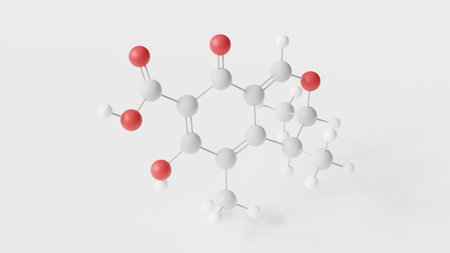 citrinin molecule 3d, molecular structure, ball and stick model, structural chemical formula mycotoxinの写真素材