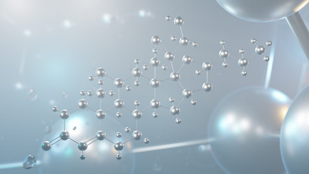 budesonide molecular structure, 3d model molecule, adrenals, structural chemical formula view from a microscopeの写真素材