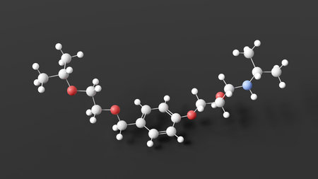 bisoprolol molecular structure, beta blocker, ball and stick 3d model, structural chemical formula with colored atomsの写真素材